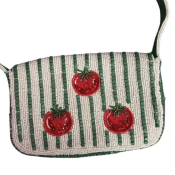 Handcrafted in India Viral Tik Tok Beaded Tomato Striped Shoulder Handbag NWT - Picture 5 of 6
